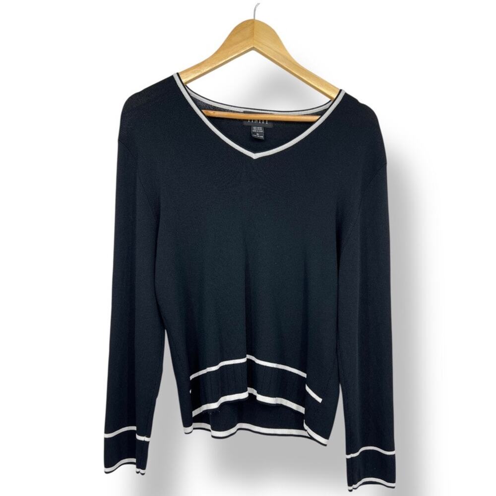 Vintage Finity V-Neck Long‎ Sleeve Rayon Blend Top White Accent XL Quiet Luxury